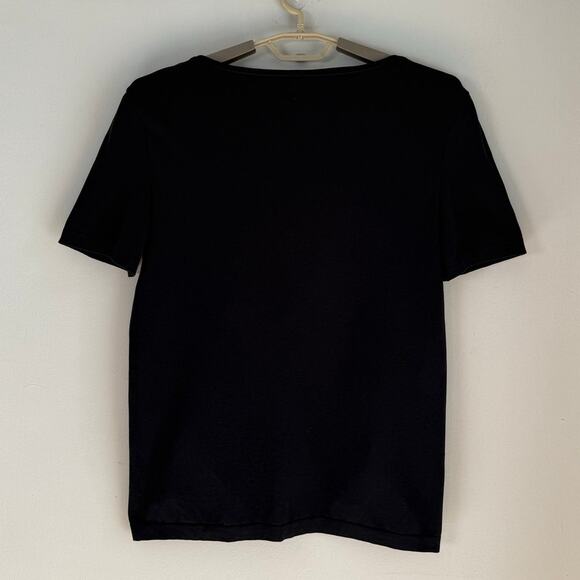 Wolford Hampton Shirt Size Large 51189 V-neck Black Short Sleeves Ribbed Trim - Picture 4 of 5